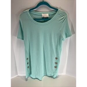 Panhandle Women's Aqua Button Side Tunic Top Size L Short Sleeve Casual Soft Tee